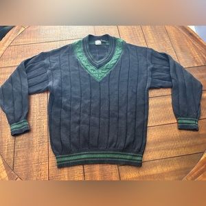 Jed Ware 90s Vintage Chunky V-neck Preppy Country Club Sweater Green Navy Size M